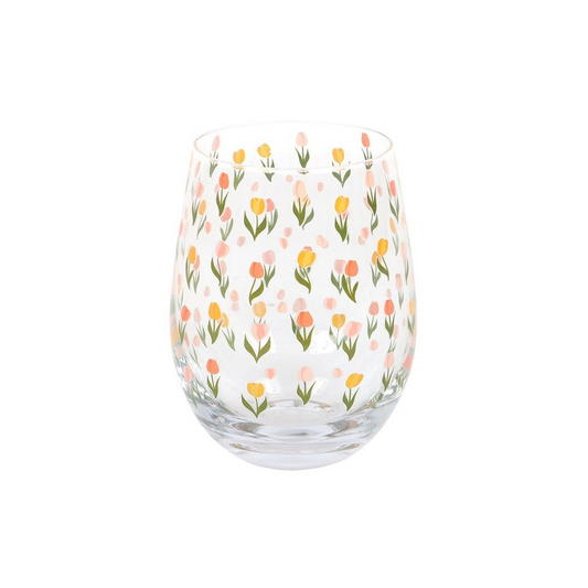 Tulip Print Stemless Glass