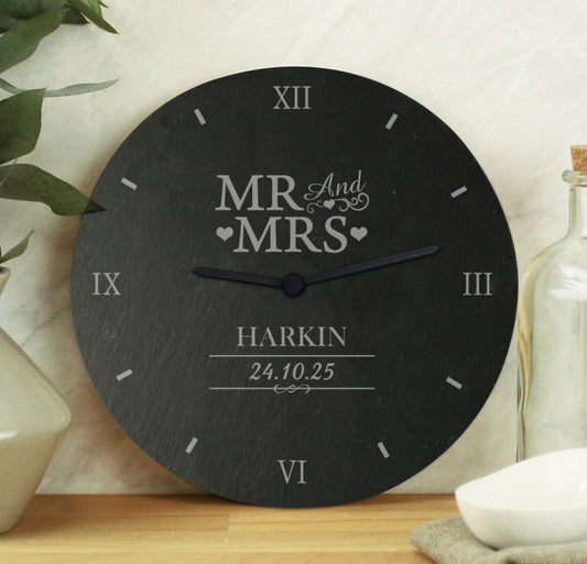 Personalised Mr & Mrs Slate Clock