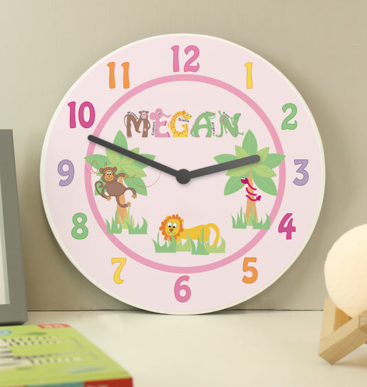 Personalised Pink Animal Alphabet Clock