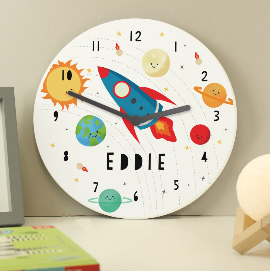 Personalised Rocket in Space Large Wooden Clock