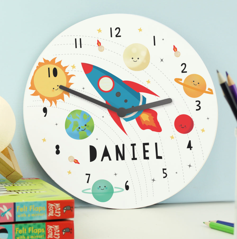 Personalised Rocket in Space Large Wooden Clock