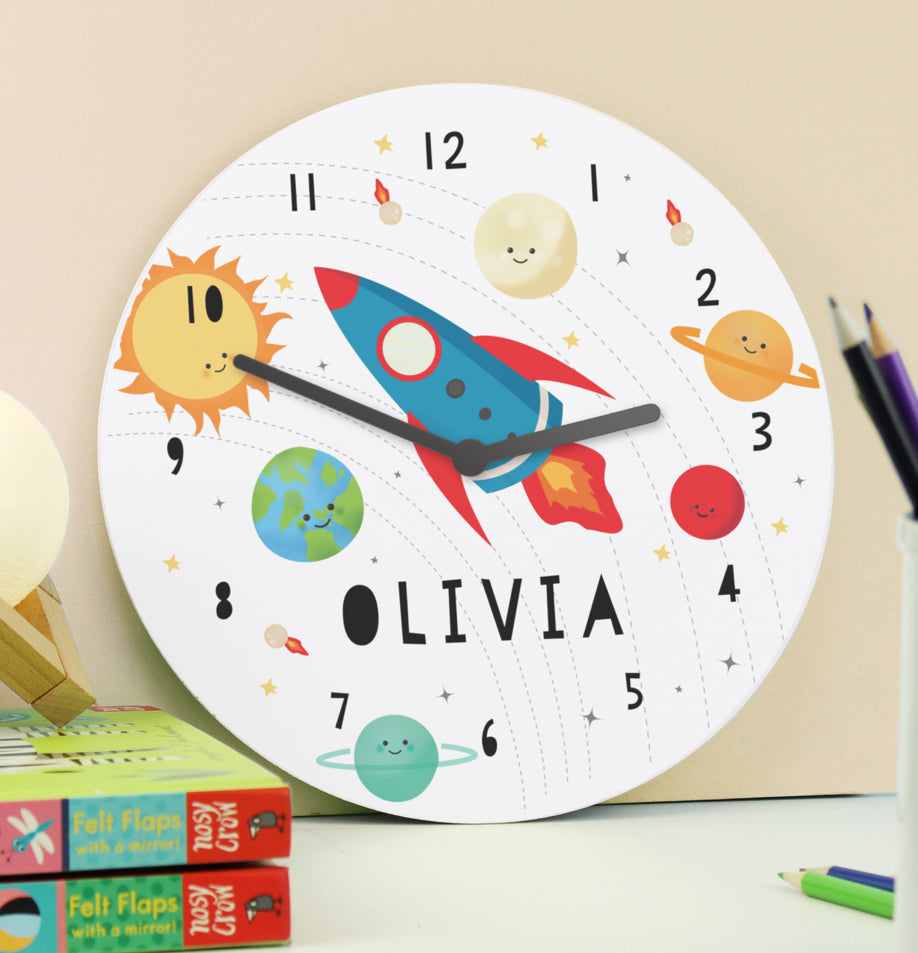 Personalised Rocket in Space Large Wooden Clock