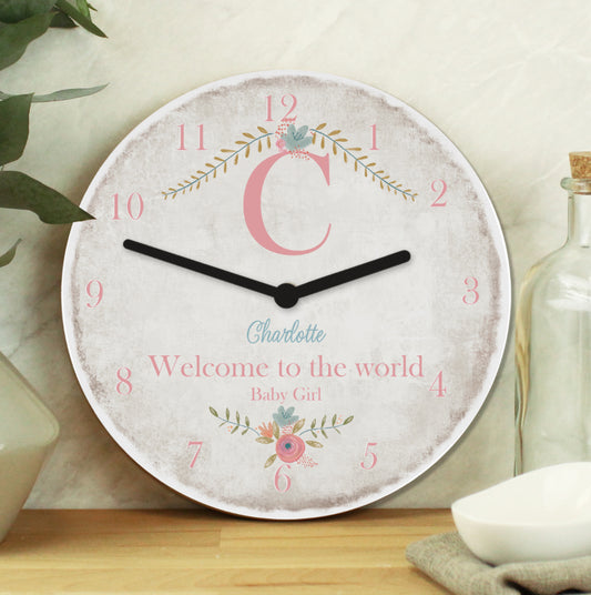 Personalised Floral Bouquet Shabby Chic Large Wooden Clock