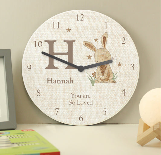 Personalised Hessian Rabbit Shabby Chic Large Wooden Clock