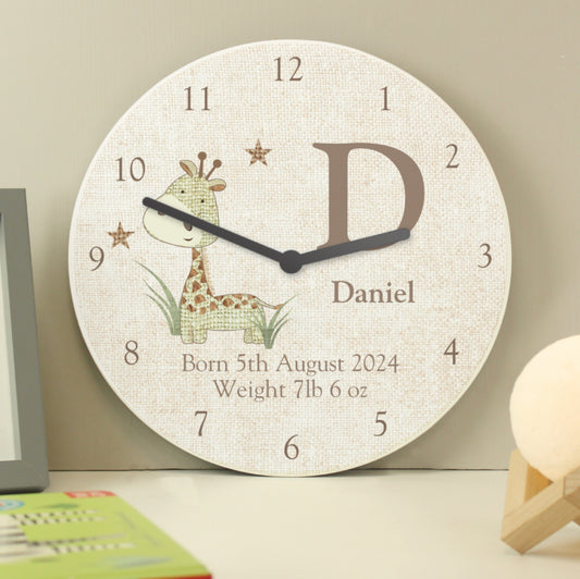 Personalised Hessian Giraffe Shabby Chic Large Wooden Clock