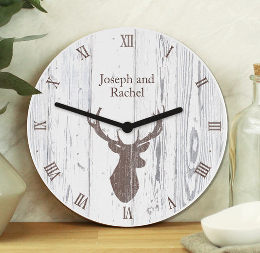 Personalised Highland Stag Shabby Chic Wooden Clock