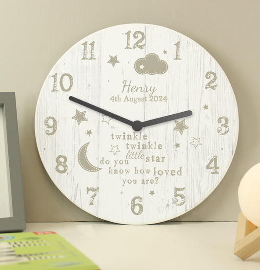 Personalised Twinkle Twinkle Shabby Chic Large Wooden Clock