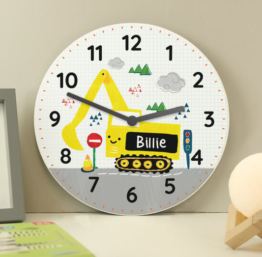 Personalised Digger Wooden Clock