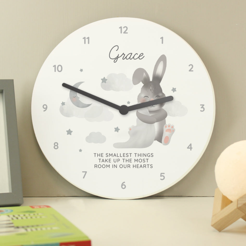 Personalised Baby Bunny White Wooden Clock