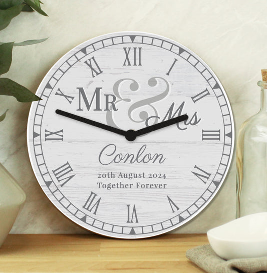 Personalised Mr & Mrs Wooden Clock