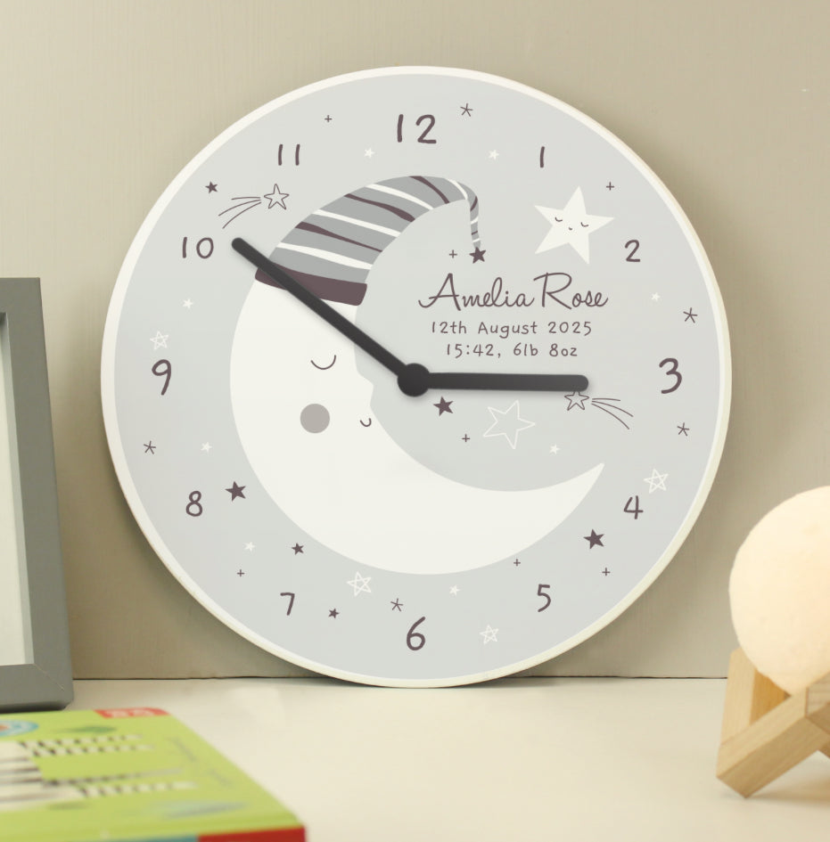 Personalised Moon Wooden Nursery Clock