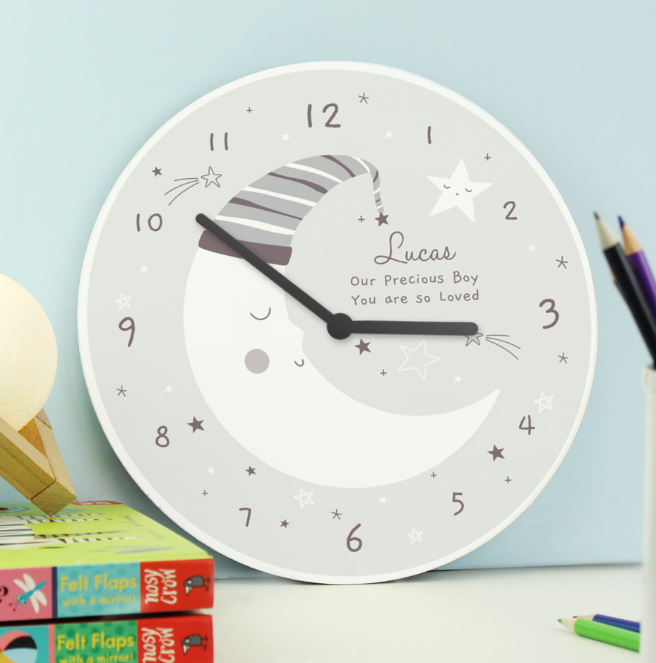 Personalised Moon Wooden Nursery Clock