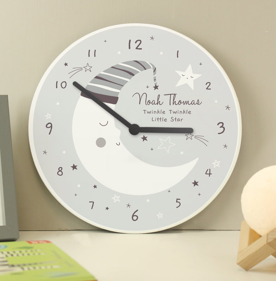 Personalised Moon Wooden Nursery Clock