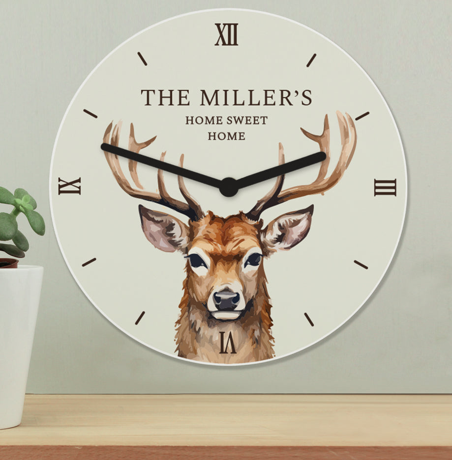 Personalised Watercolour Stag Wooden Clock