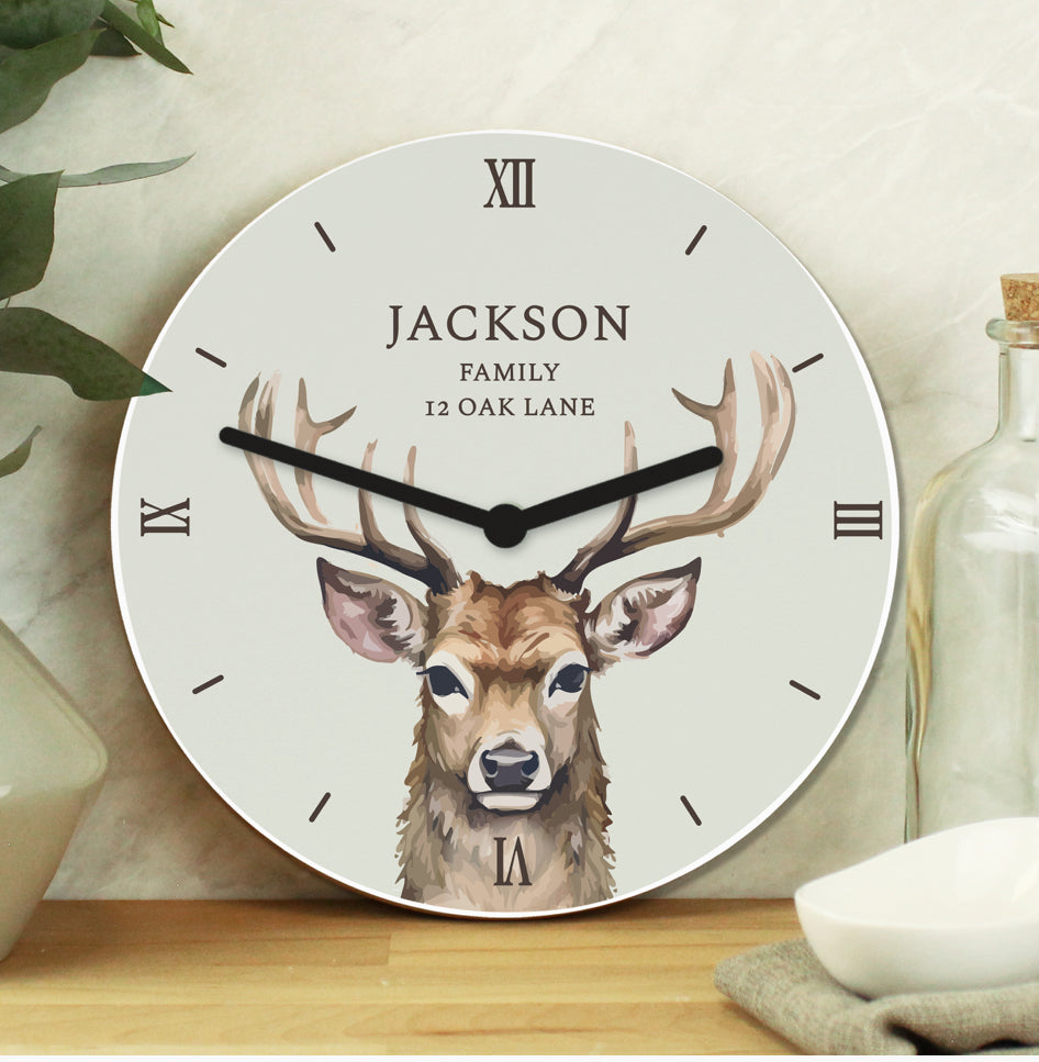 Personalised Watercolour Stag Wooden Clock