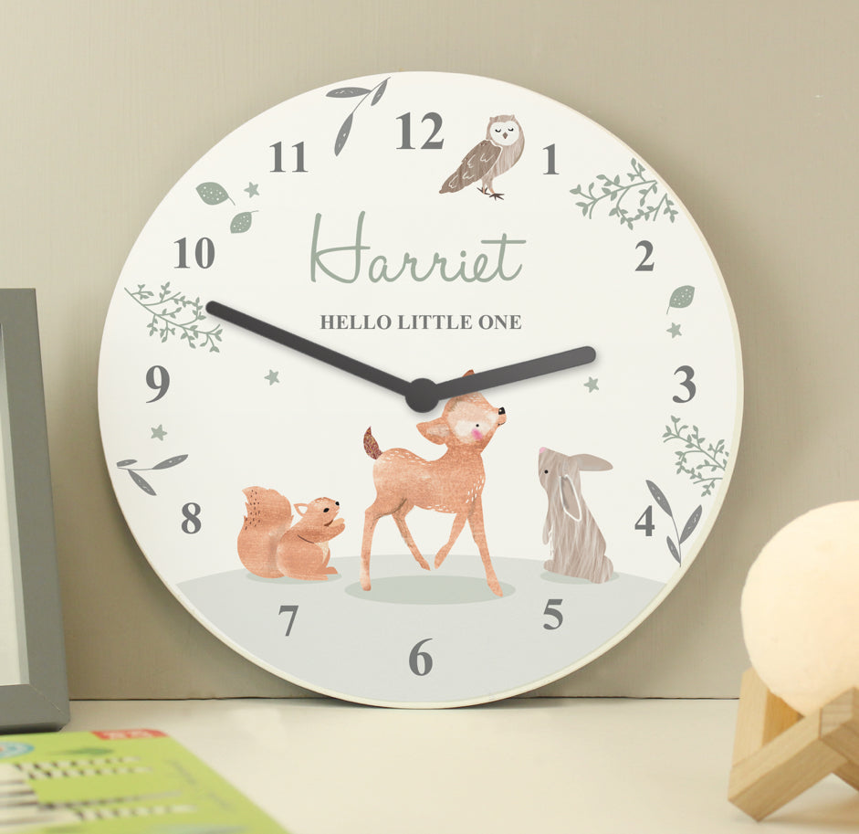 Personalised Woodland Animals Wooden Nursery Clock