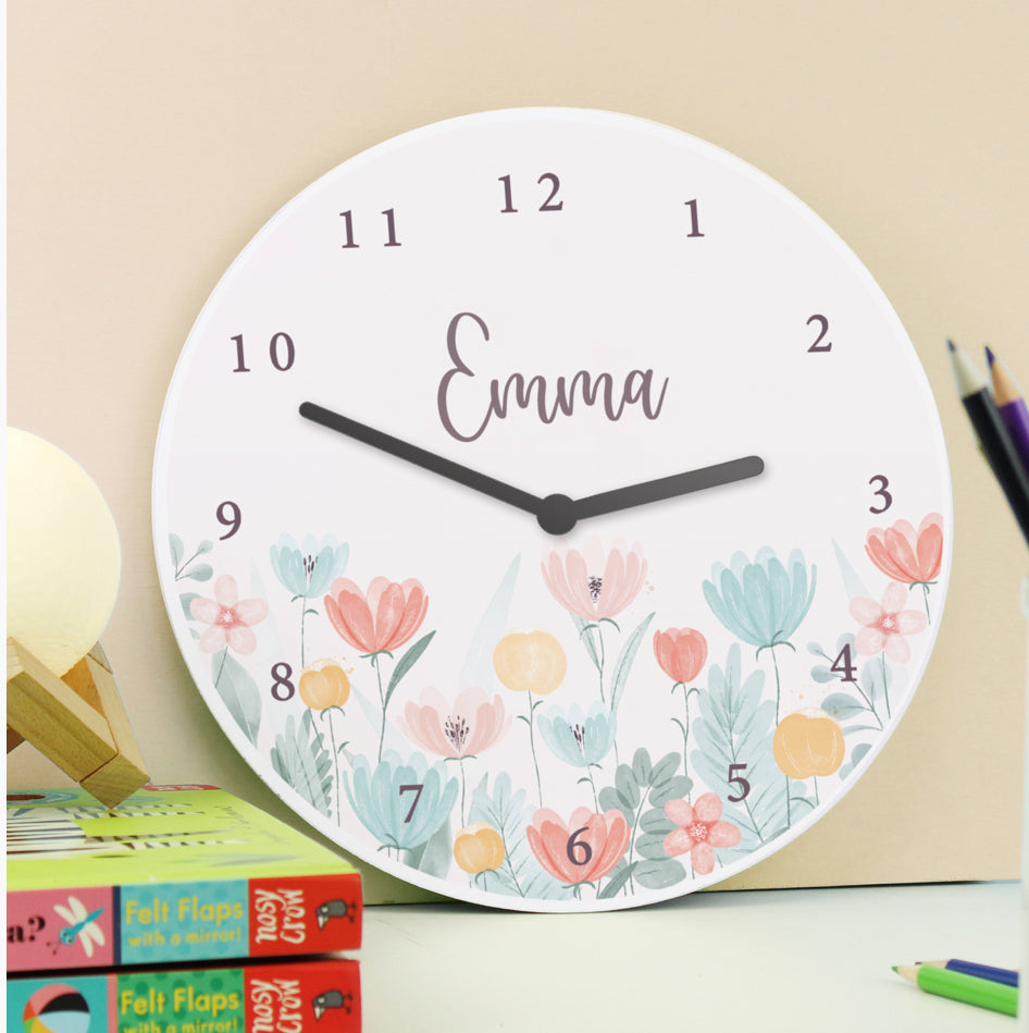 Personalised Floral Wooden Childrens Clock