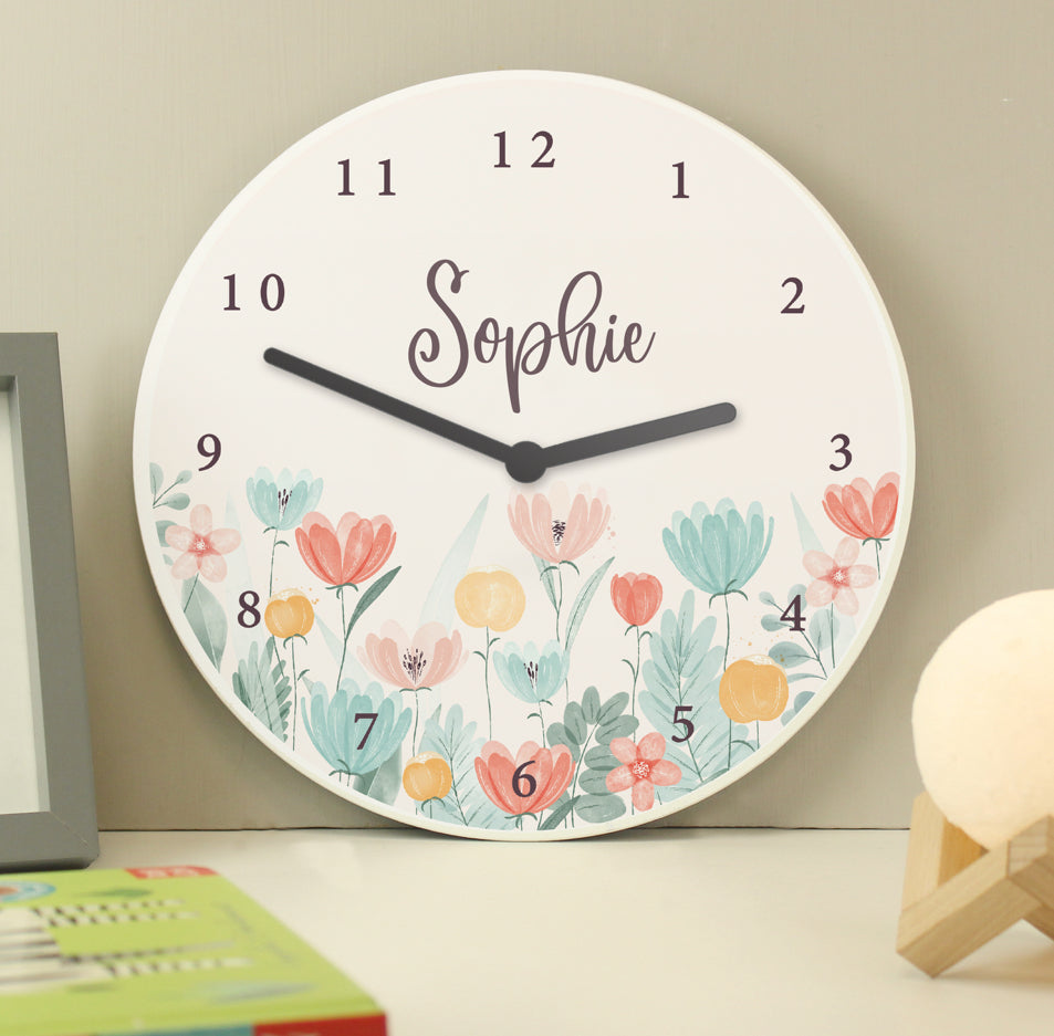 Personalised Floral Wooden Childrens Clock