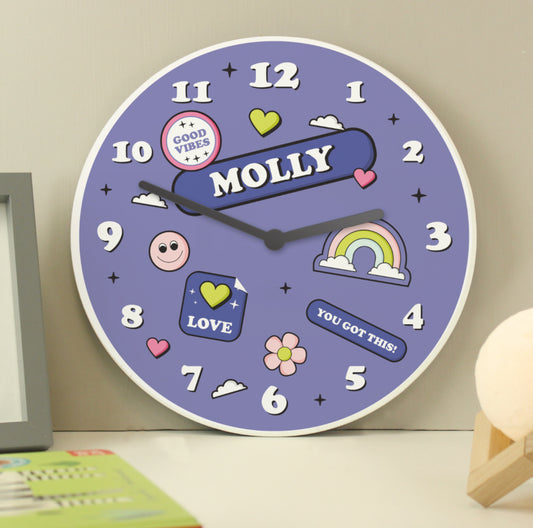 Personalised Positive Vibes Wooden Childrens Clock