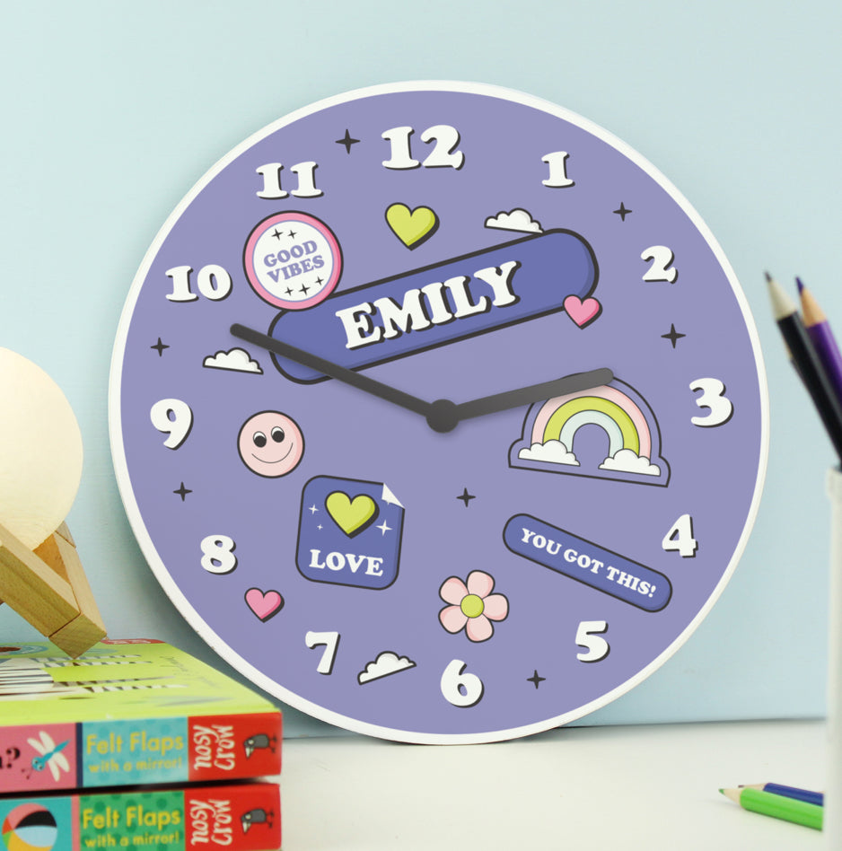 Personalised Positive Vibes Wooden Childrens Clock