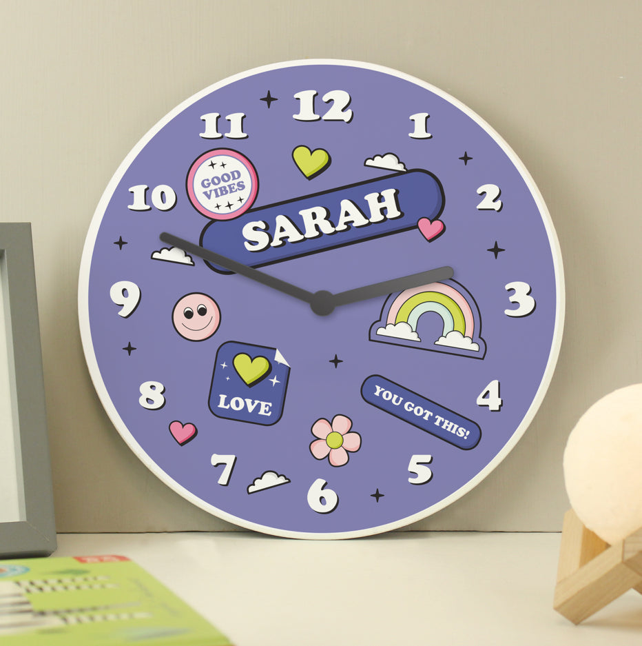 Personalised Positive Vibes Wooden Childrens Clock