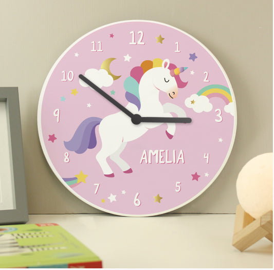 Personalised Unicorn Wooden Childrens Clock