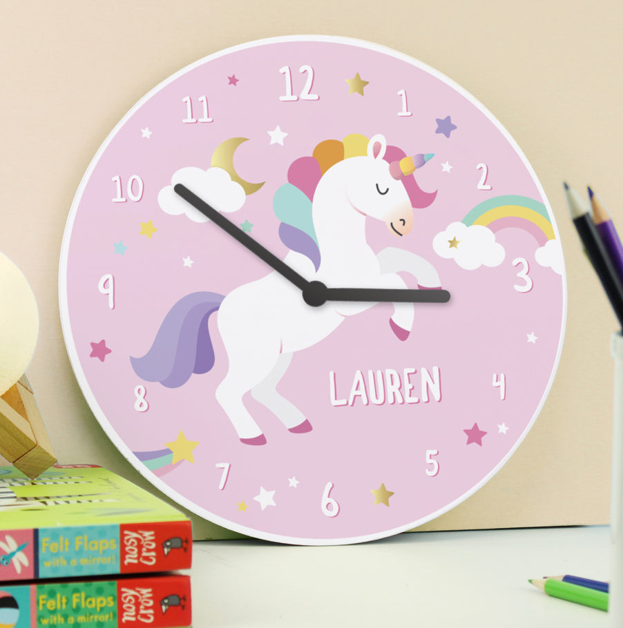 Personalised Unicorn Wooden Childrens Clock