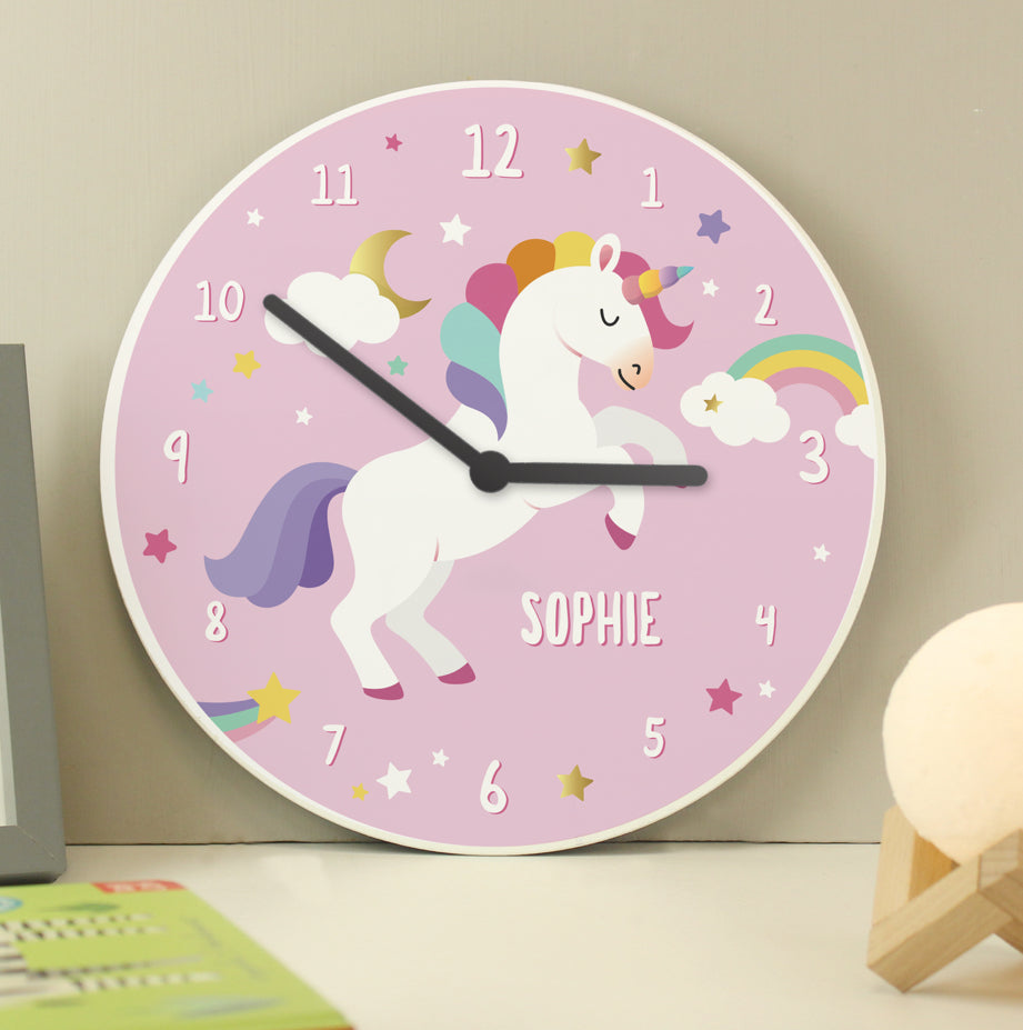 Personalised Unicorn Wooden Childrens Clock