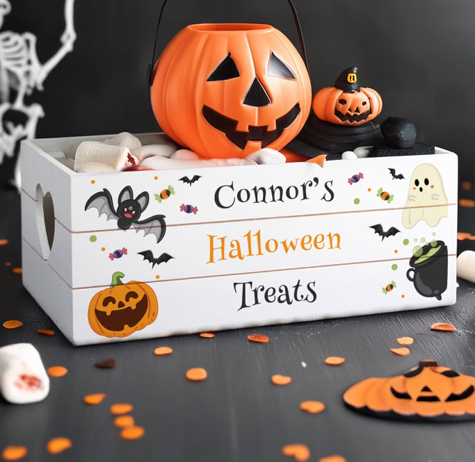 Personalised Halloween Small Wooden Treats Crate