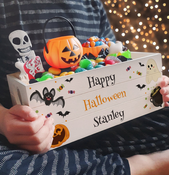 Personalised Halloween Small Wooden Treats Crate