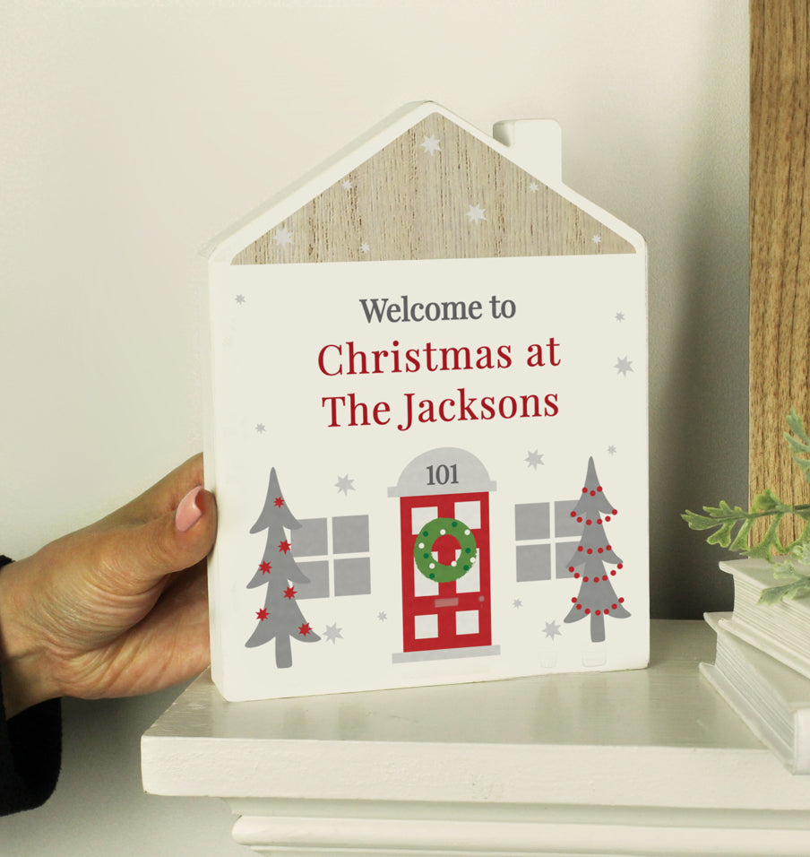 Personalised Christmas Wooden House Ornament