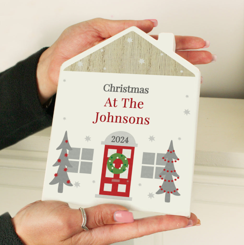 Personalised Christmas Wooden House Ornament