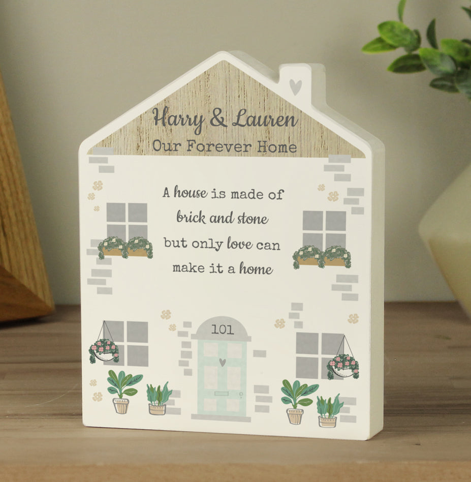 Personalised Love Makes A Home Wooden House Ornament