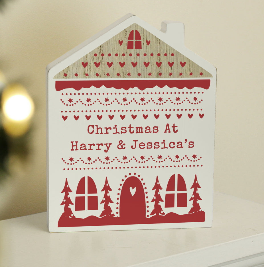 Personalised Christmas Fair Isle Wooden House Ornament