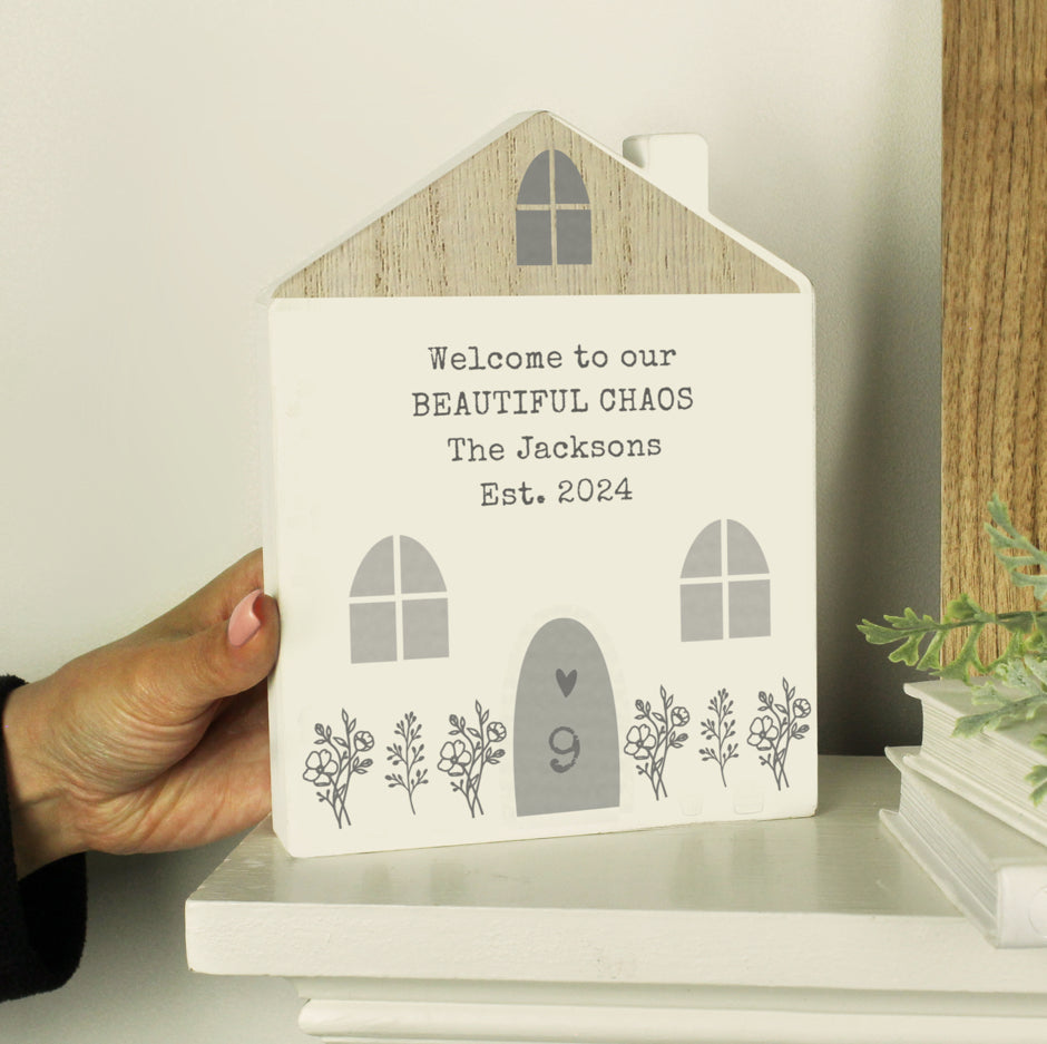 Personalised Grey Wooden House Ornament