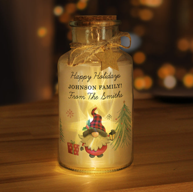 Personalised Gonk Christmas Scene LED Glass Jar