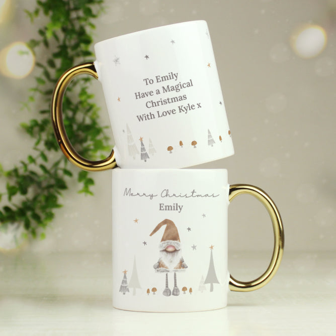 Personalised Christmas Gonk Gold Handed Mug