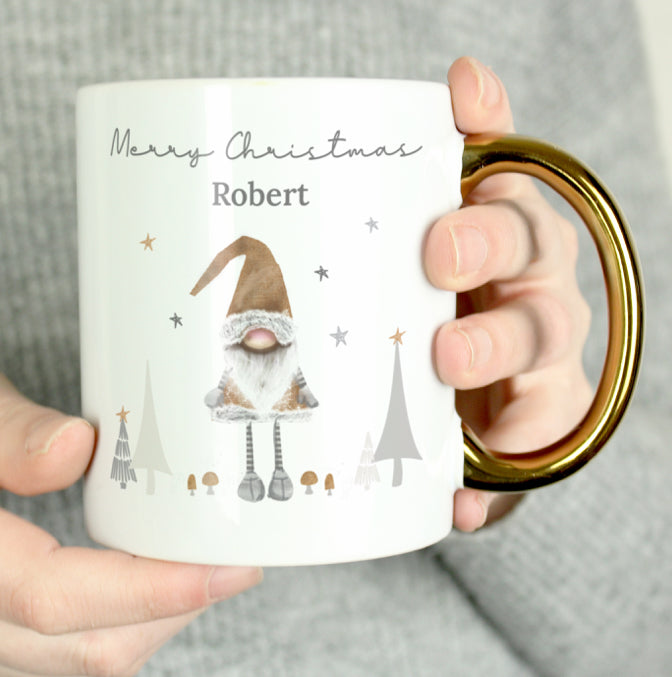 Personalised Christmas Gonk Gold Handed Mug