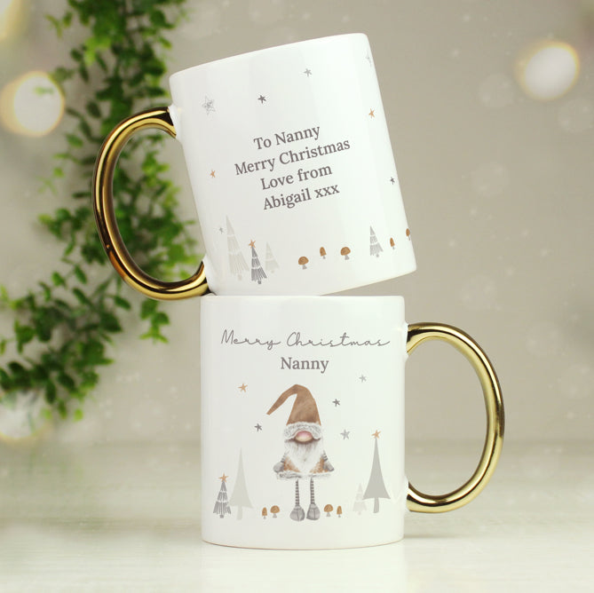 Personalised Christmas Gonk Gold Handed Mug