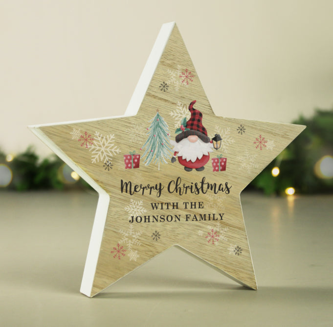 Personalised Gonk Christmas Wooden Star Ornament