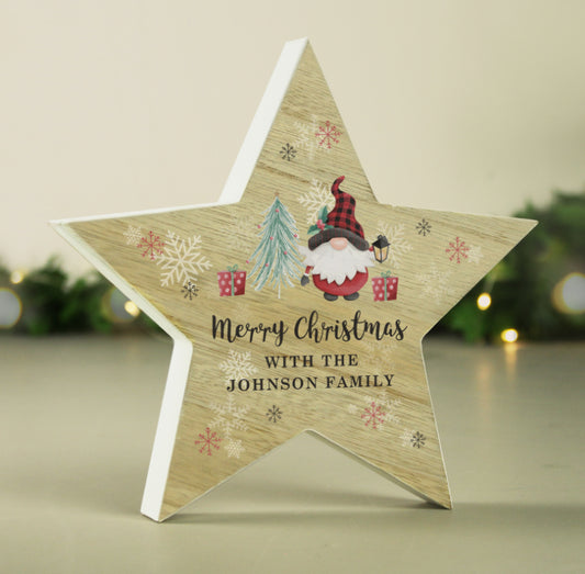 Personalised Gonk Christmas Wooden Star Ornament