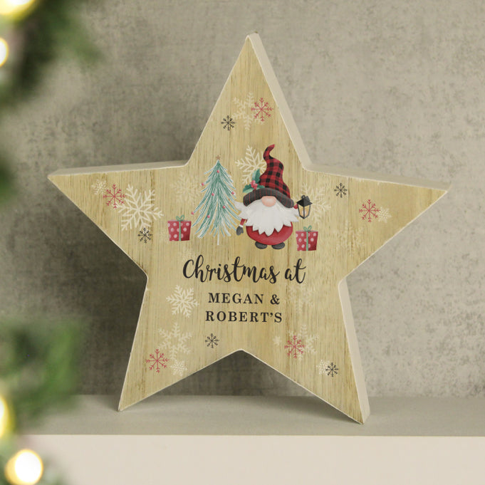 Personalised Gonk Christmas Wooden Star Ornament