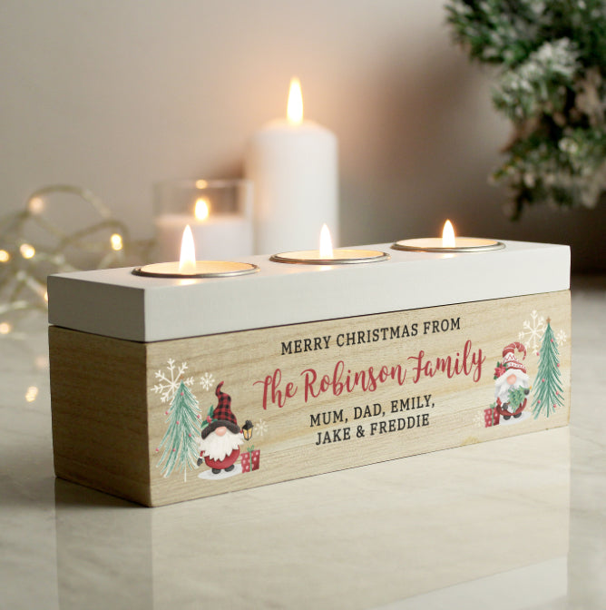 Personalised Christmas Gonk Triple Tea Light Box