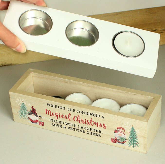 Personalised Christmas Gonk Triple Tea Light Box