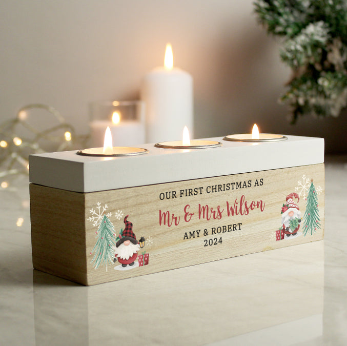 Personalised Christmas Gonk Triple Tea Light Box