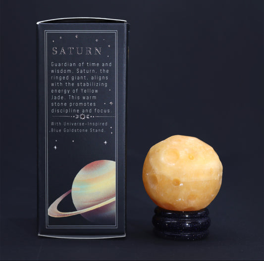 Yellow Jade Planet on a Sola Goldstone Stand (SATURN)