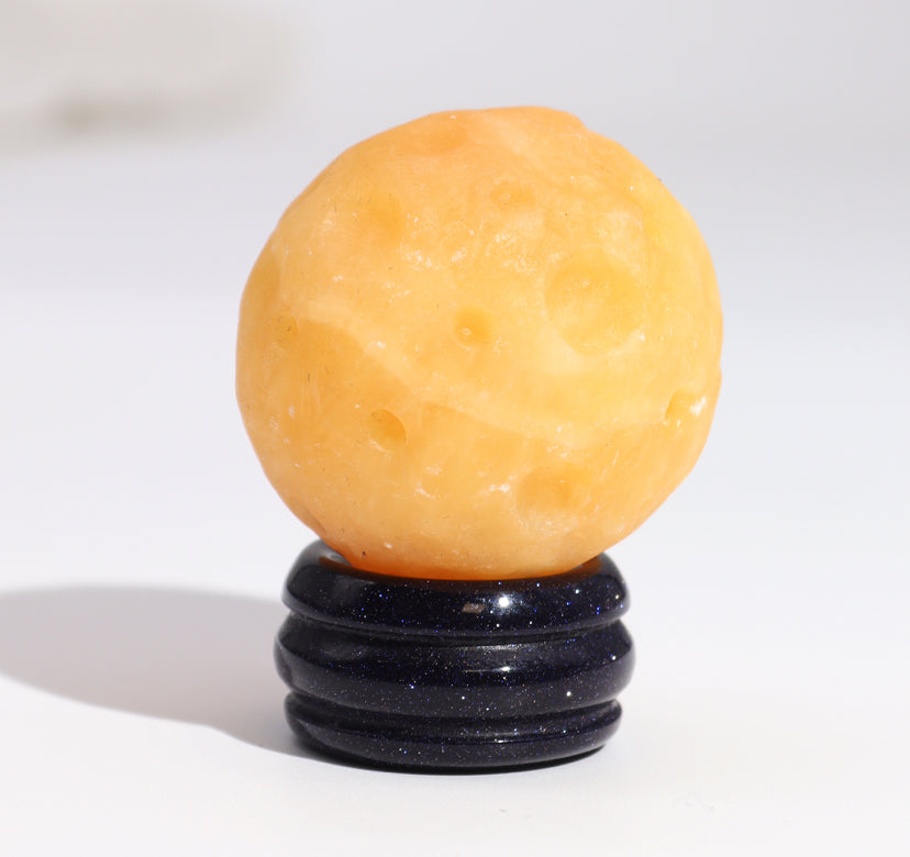 Yellow Jade Planet on a Sola Goldstone Stand (SATURN)