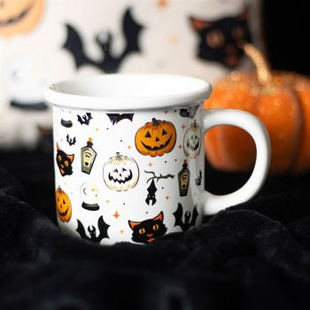 Spooky Cat and Pumpkin Print Mug