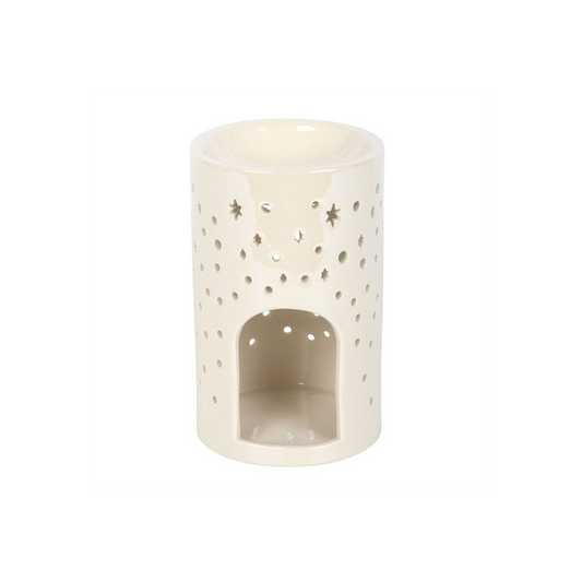 Iridescent White Moon Pillar Oil Burner and Wax Warmer