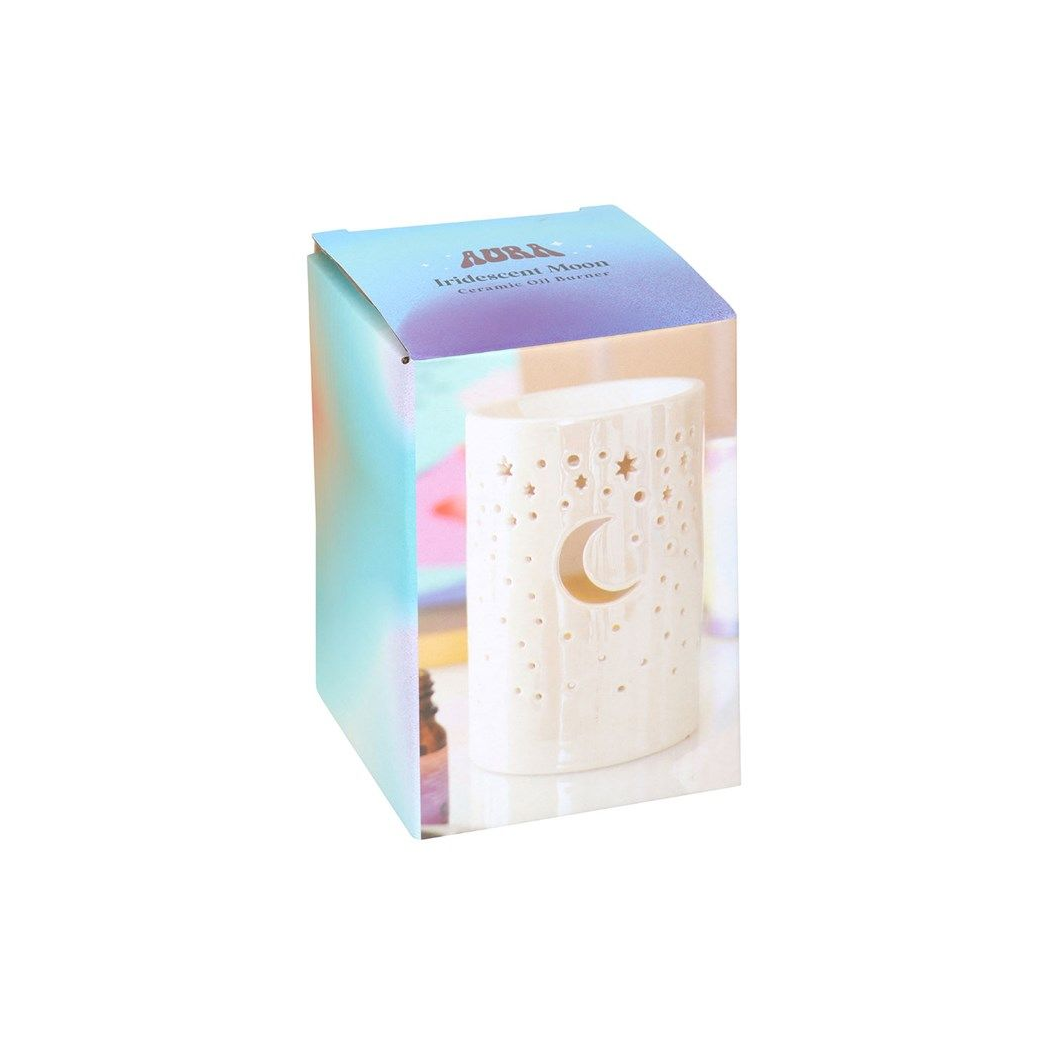 Iridescent White Moon Pillar Oil Burner and Wax Warmer